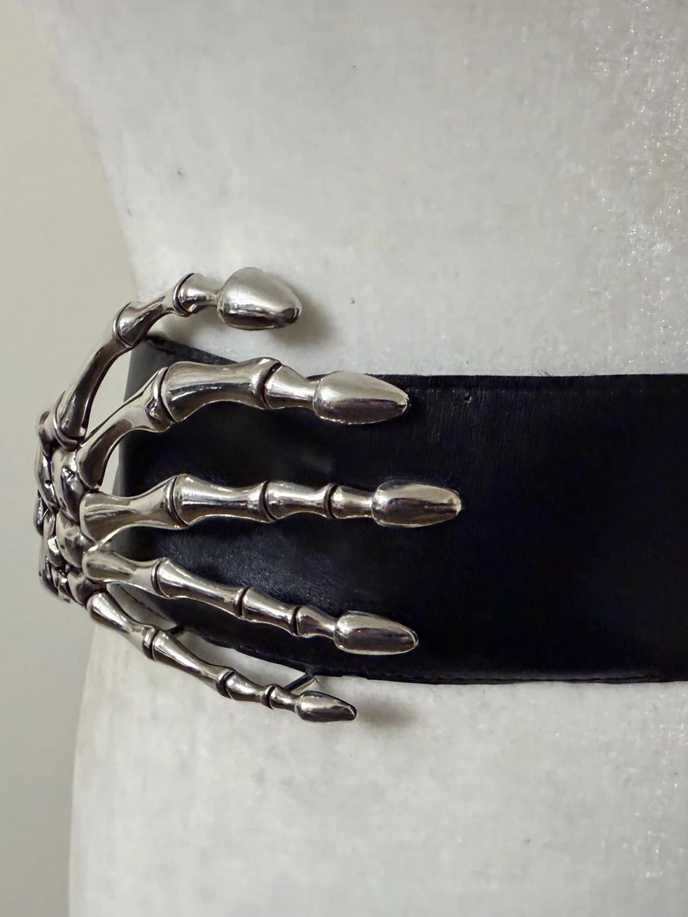 Gothic Skeleton Hands Belt Silver toned Skeleton Bones Faux Leather Tie Belt